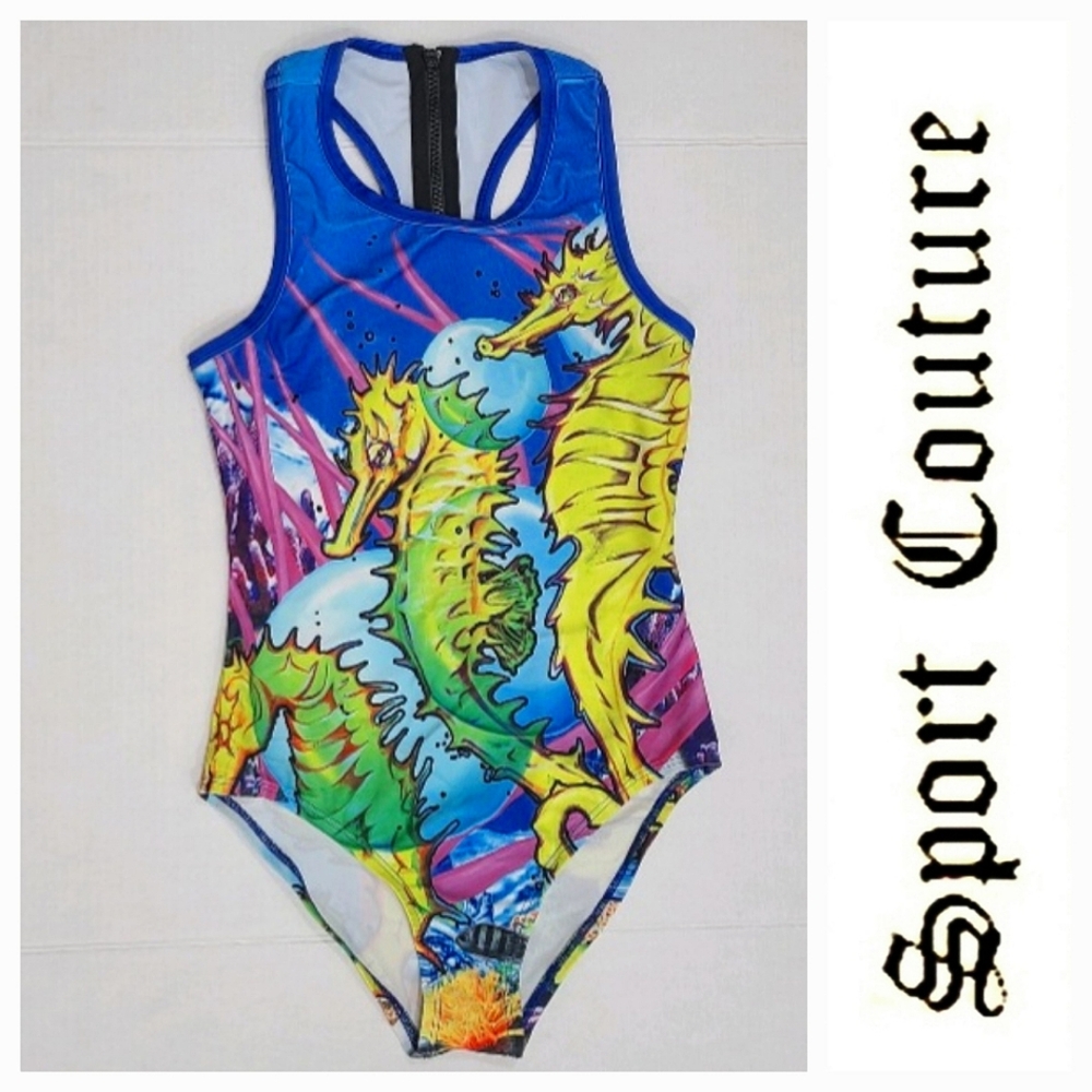 Sport Couture Seahorse Parade UPF 50+ 1-Piece Swimsuit Sz Youth XL